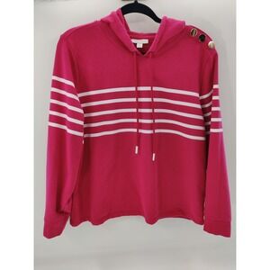 CHARTER CLUB Women's Pink Striped Hoodie Sweatshirt Gold Button Detail Size XXL